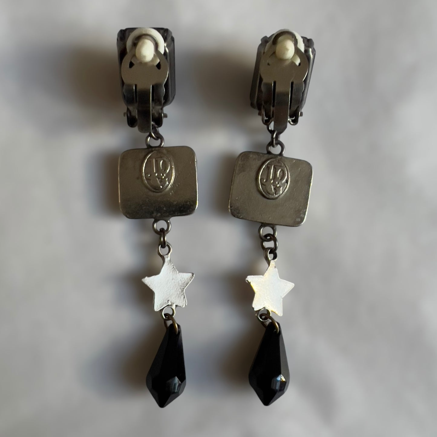 Jean Paul Gaultier Vintage Novelty "Eyes" Print Dangling Clip-On Earrings