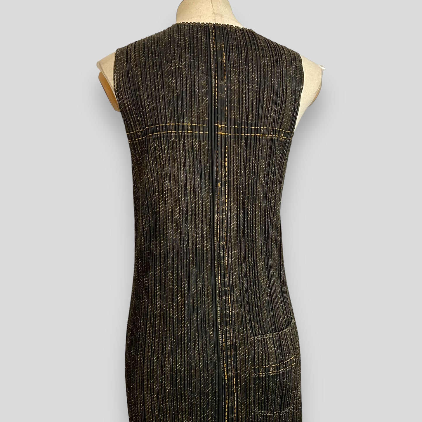 Issey Miyake Pleats Please Denim Pattern Long Dress (Polyester, Dark Blue Grey)