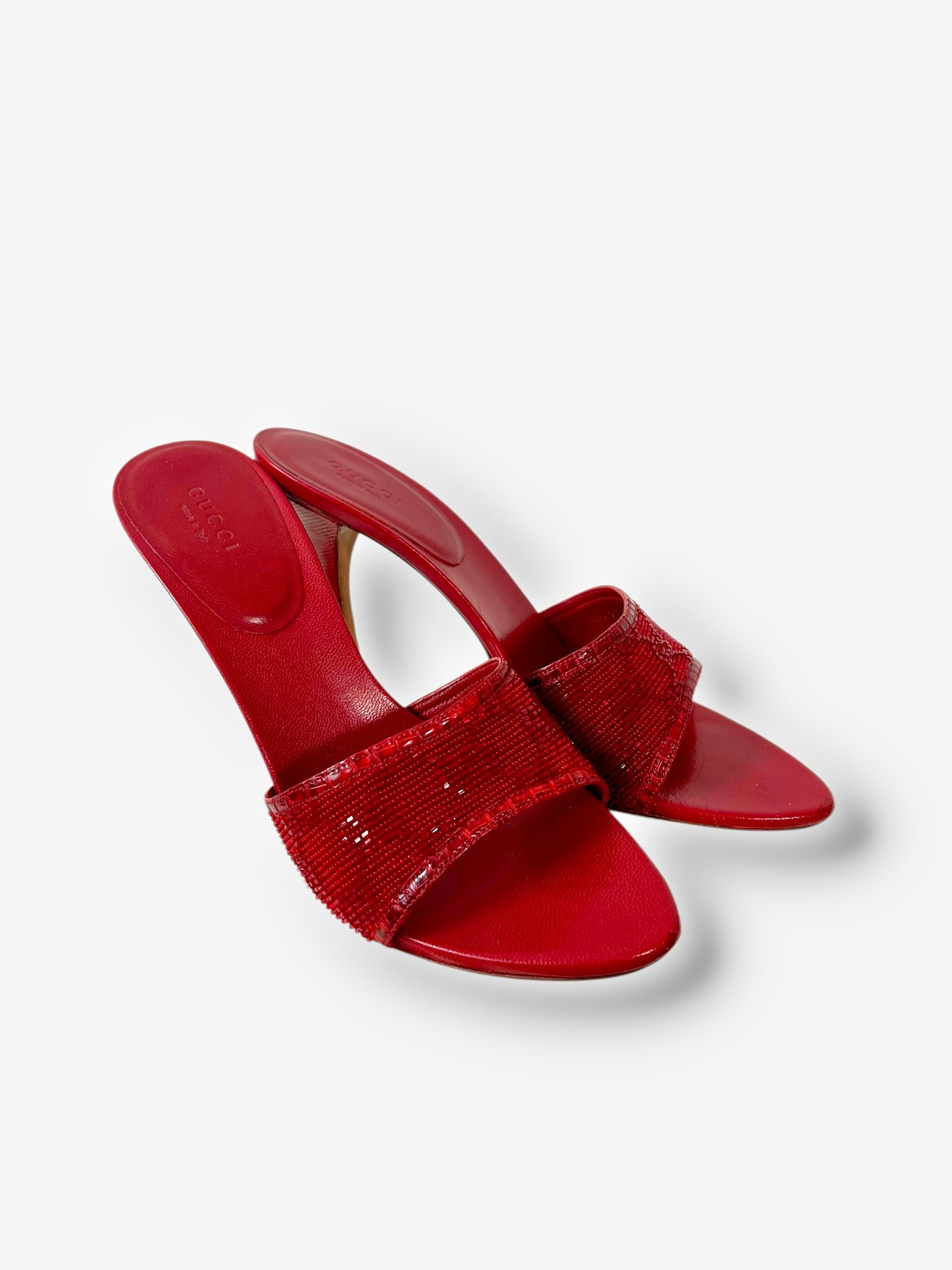 Gucci by Tom Ford, Red Beaded GG Heels – Size 37.5