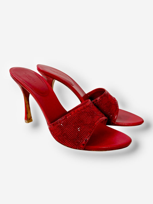 Gucci by Tom Ford, Red Beaded GG Heels – Size 37.5