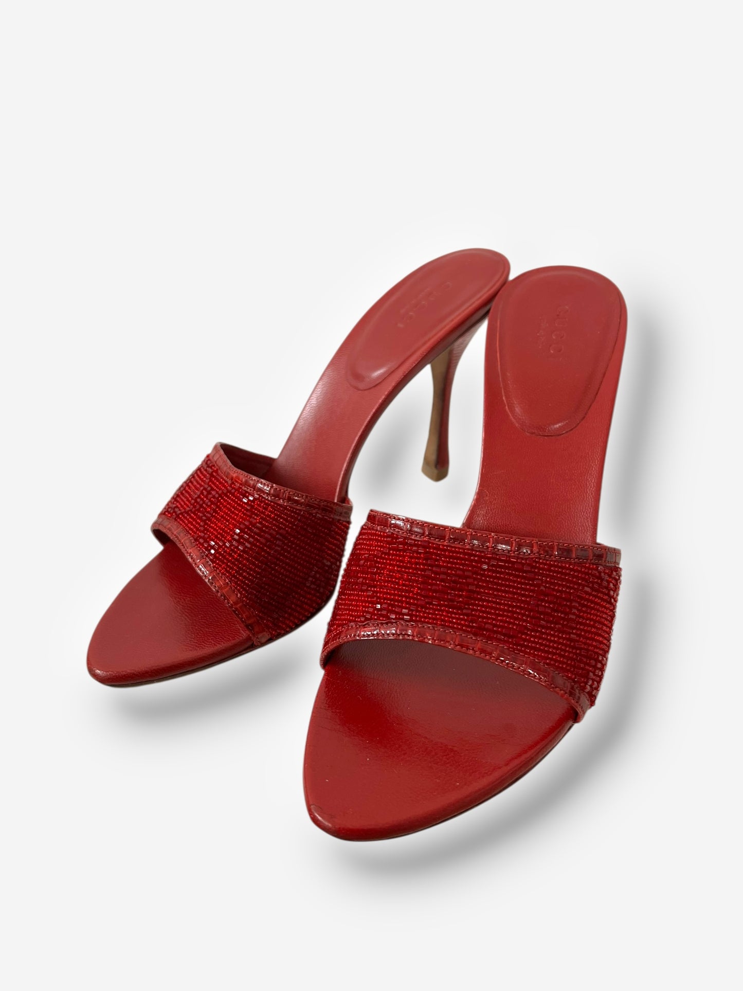 Gucci by Tom Ford, Red Beaded GG Heels – Size 37.5