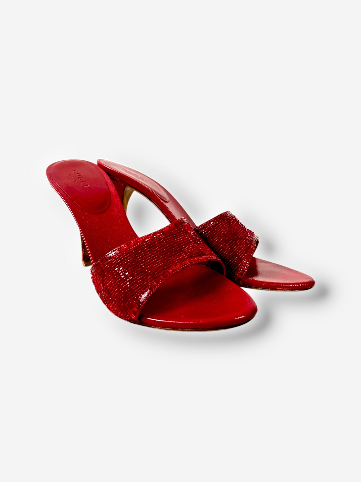 Gucci by Tom Ford, Red Beaded GG Heels – Size 37.5