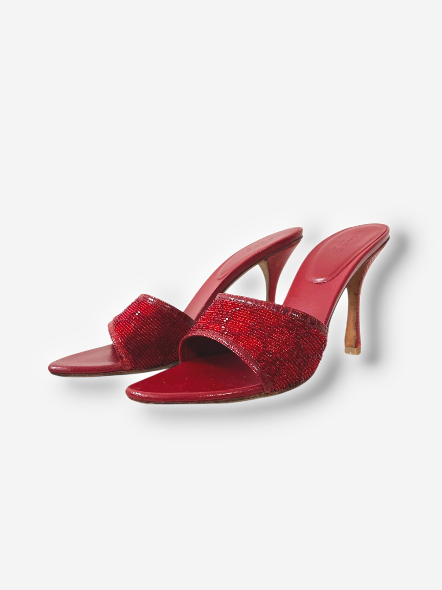 Gucci by Tom Ford, Red Beaded GG Heels – Size 37.5