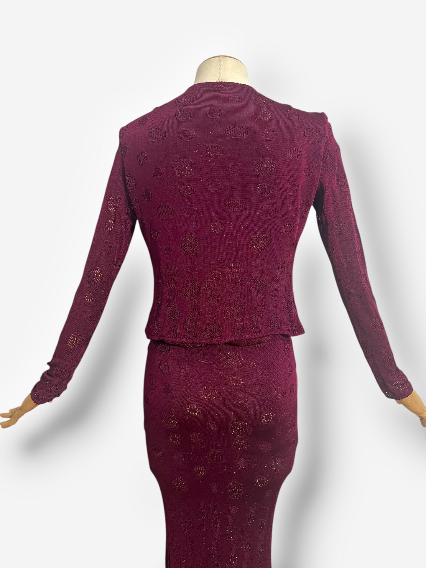 John Galliano, Burgundy Knitted Gown with Cardigan, 2001