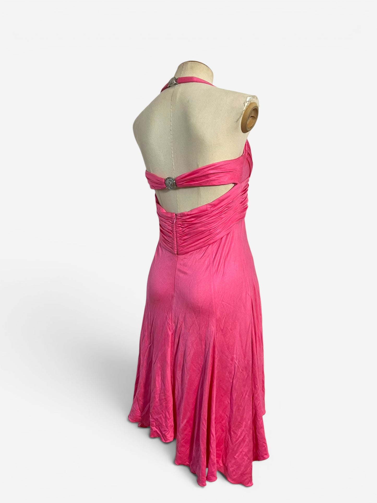 S/S 2005 Versace by Donatella Pink Draped Corset Dress