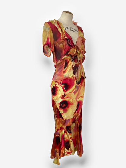 Vintage Roberto Cavalli Spring/Summer 2002 Red & Pink Floral Print ensemble