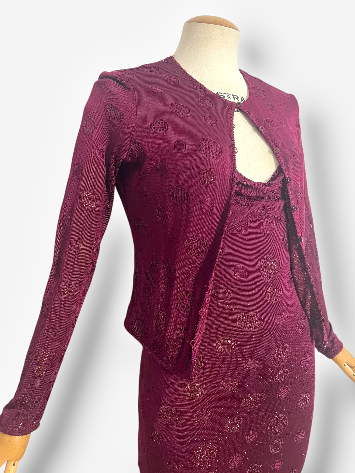 John Galliano, Burgundy Knitted Gown with Cardigan, 2001