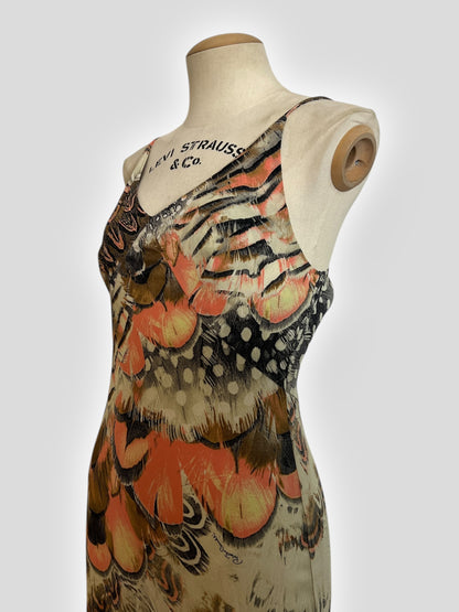 Vintage Roberto Cavalli Feather-Print Dress, Spring 2004 Runway Collection