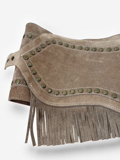 Dolce & Gabbana S/S 2010 Beige Suede Studded Fringe Micro Skirt