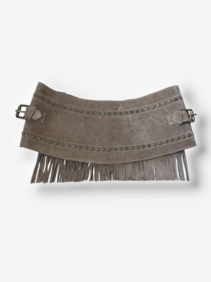 Dolce & Gabbana S/S 2010 Beige Suede Studded Fringe Micro Skirt