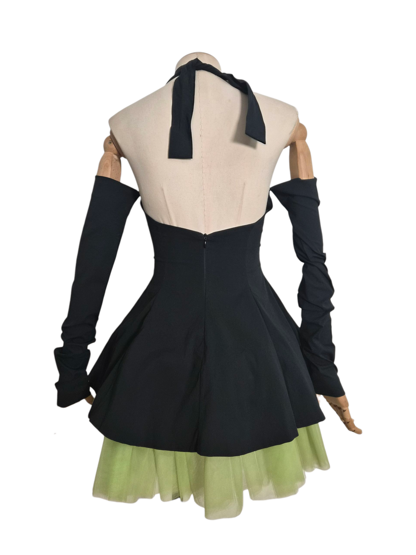 Dolce & Gabbana Spring/Summer 1992 Black Cotton Stretch Halterneck Dress with Lime Tulle Skirt