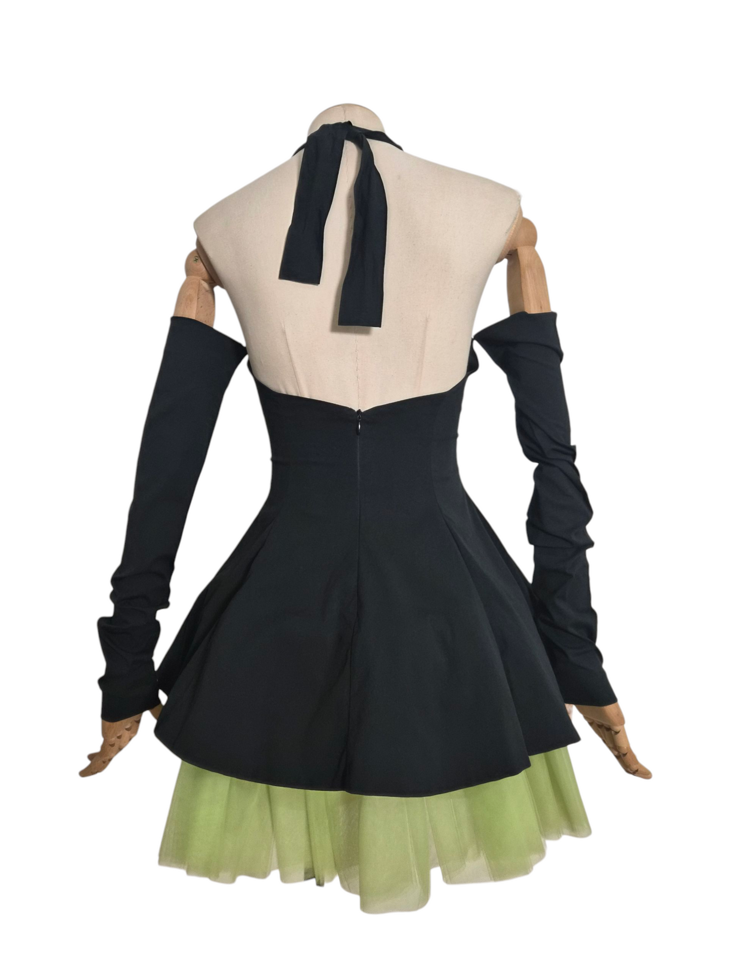 Dolce & Gabbana Spring/Summer 1992 Black Cotton Stretch Halterneck Dress with Lime Tulle Skirt