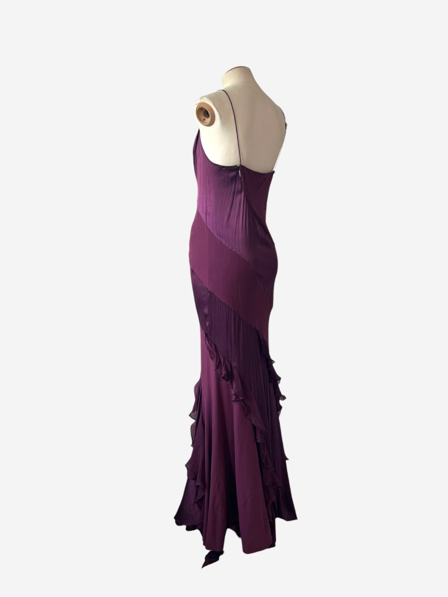 Roberto Cavalli Burgundy Silk Ruffle Maxi Gown, Fall/Winter 2004