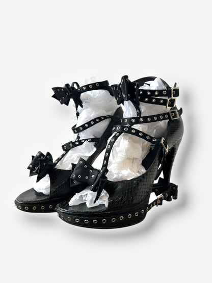 Christian Dior by John Galliano F/W 2003 Black Snakeskin Bow Buckle Heels – Runway Version