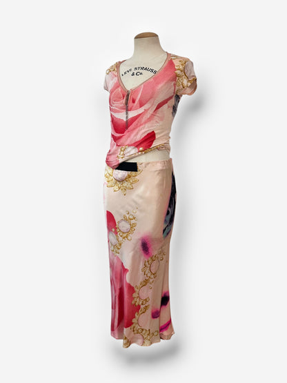Vintage Roberto Cavalli Spring/Summer 2001 ‘Liz Taylor Eye Print’ Top & Silk Skirt (Size S)