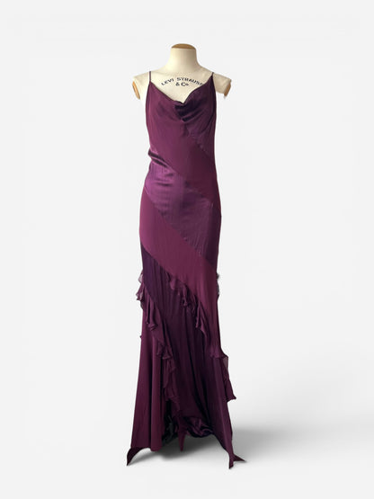 Roberto Cavalli Burgundy Silk Ruffle Maxi Gown, Fall/Winter 2004