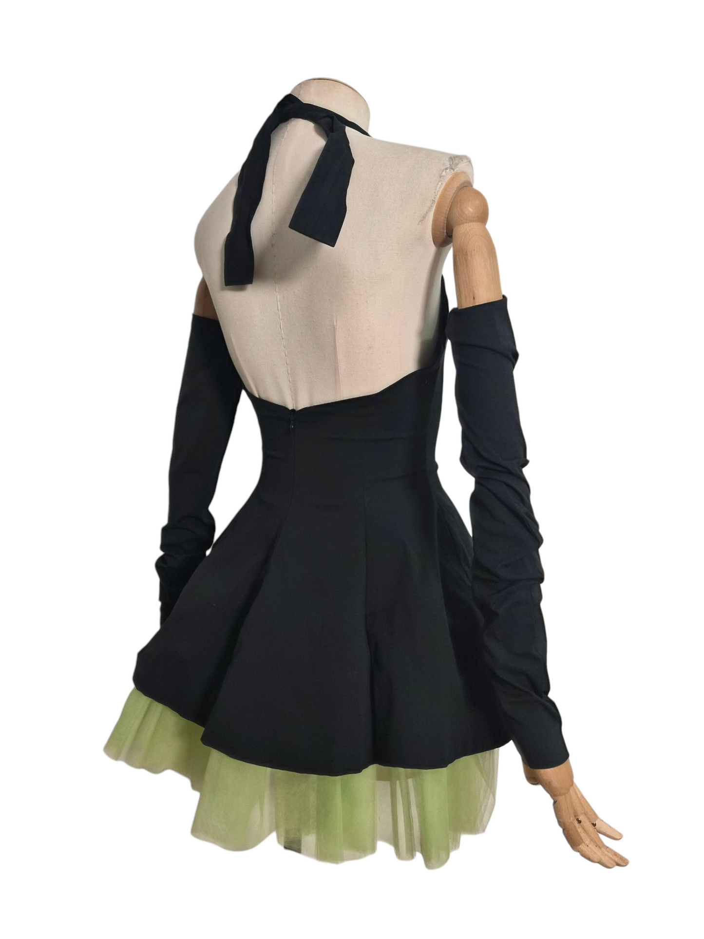 Dolce & Gabbana Spring/Summer 1992 Black Cotton Stretch Halterneck Dress with Lime Tulle Skirt