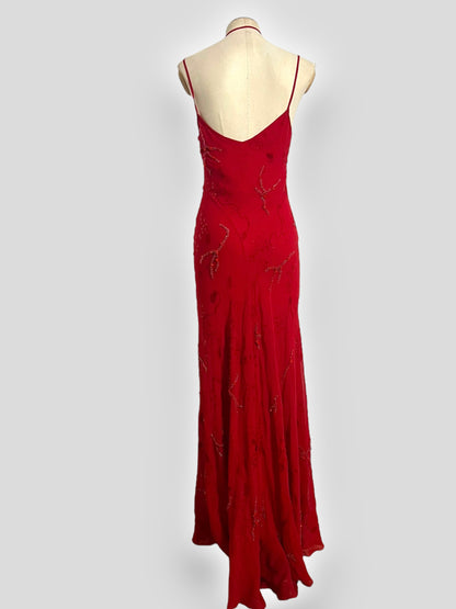 Lolita Lempicka Red Silk Beaded Halter Dress, Spring/Summer 2001