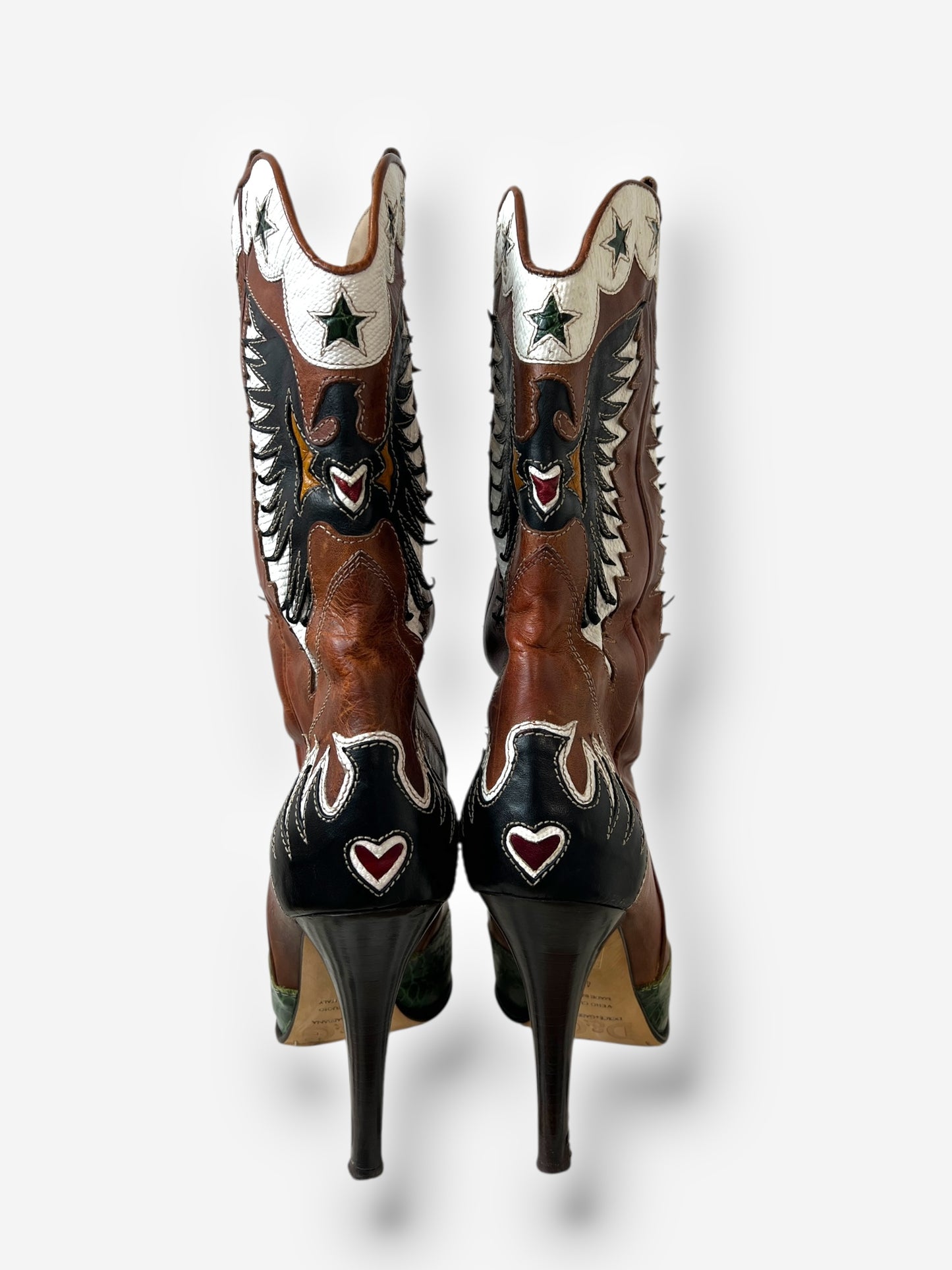 Dolce & Gabbana (D&G) Brown Leather Cowboy Boots with Butterfly Motif, Spring 2004