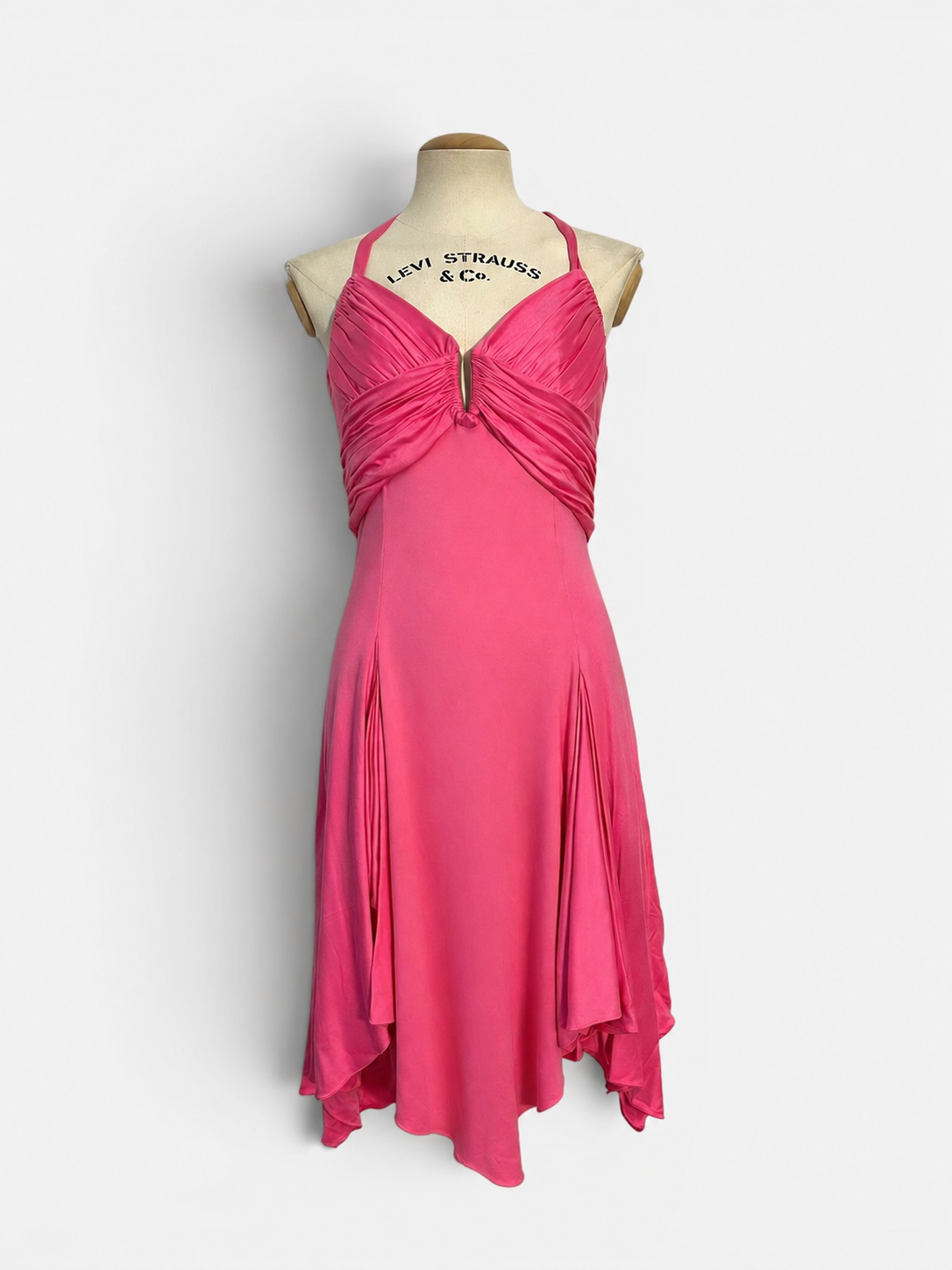 S/S 2005 Versace by Donatella Pink Draped Corset Dress