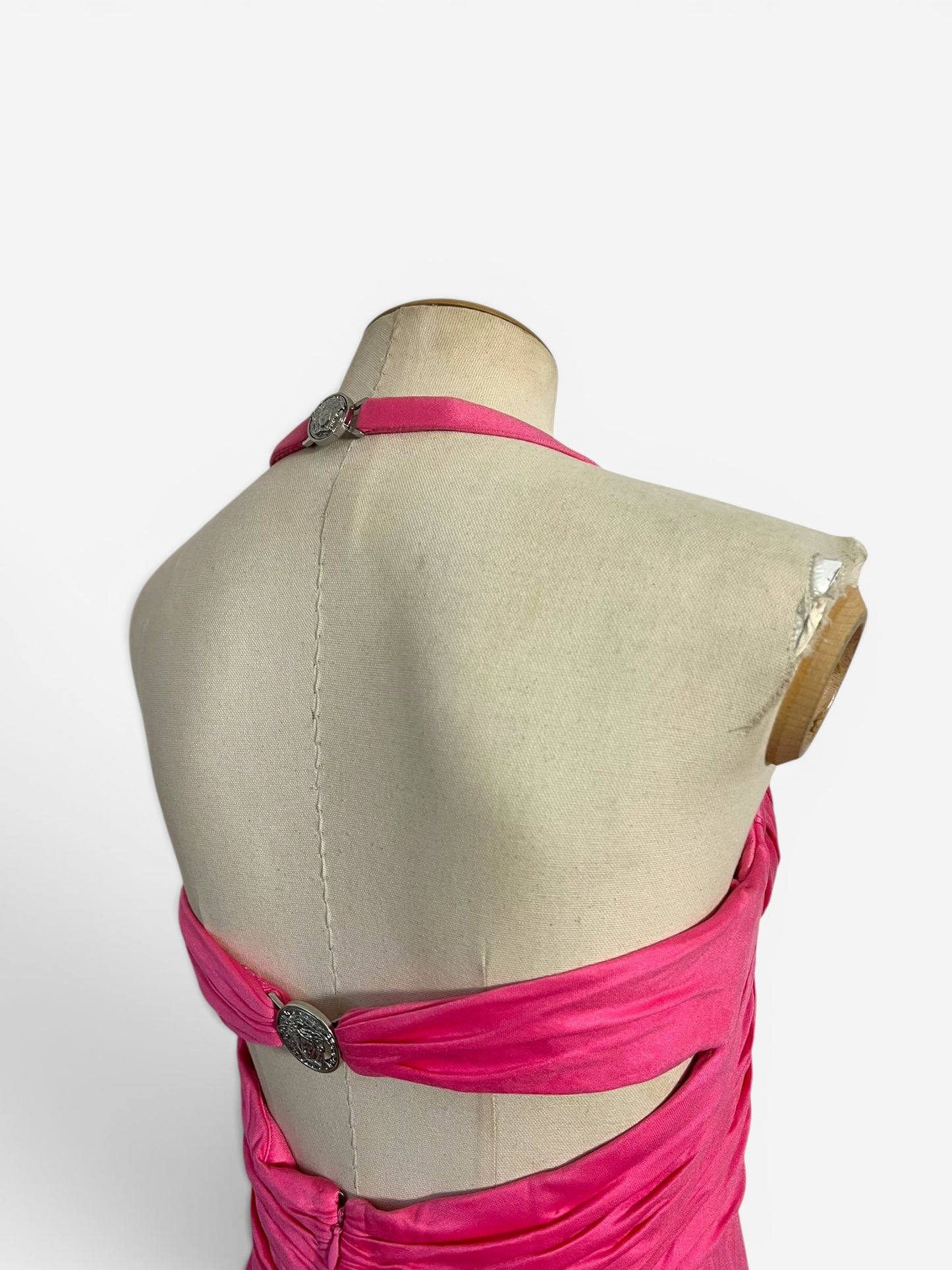 S/S 2005 Versace by Donatella Pink Draped Corset Dress