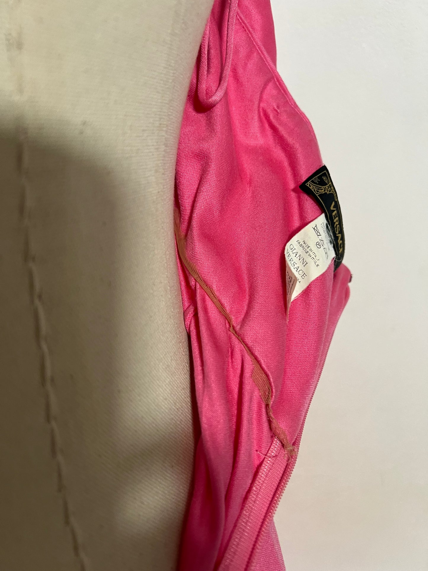 S/S 2005 Versace by Donatella Pink Draped Corset Dress