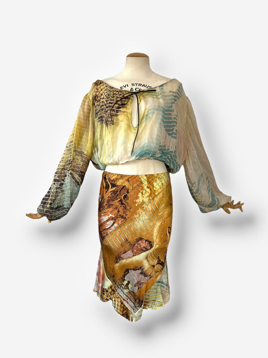 Vintage Roberto Cavalli Spring 2002 Lion Print Silk Set (Shipped end of the month)