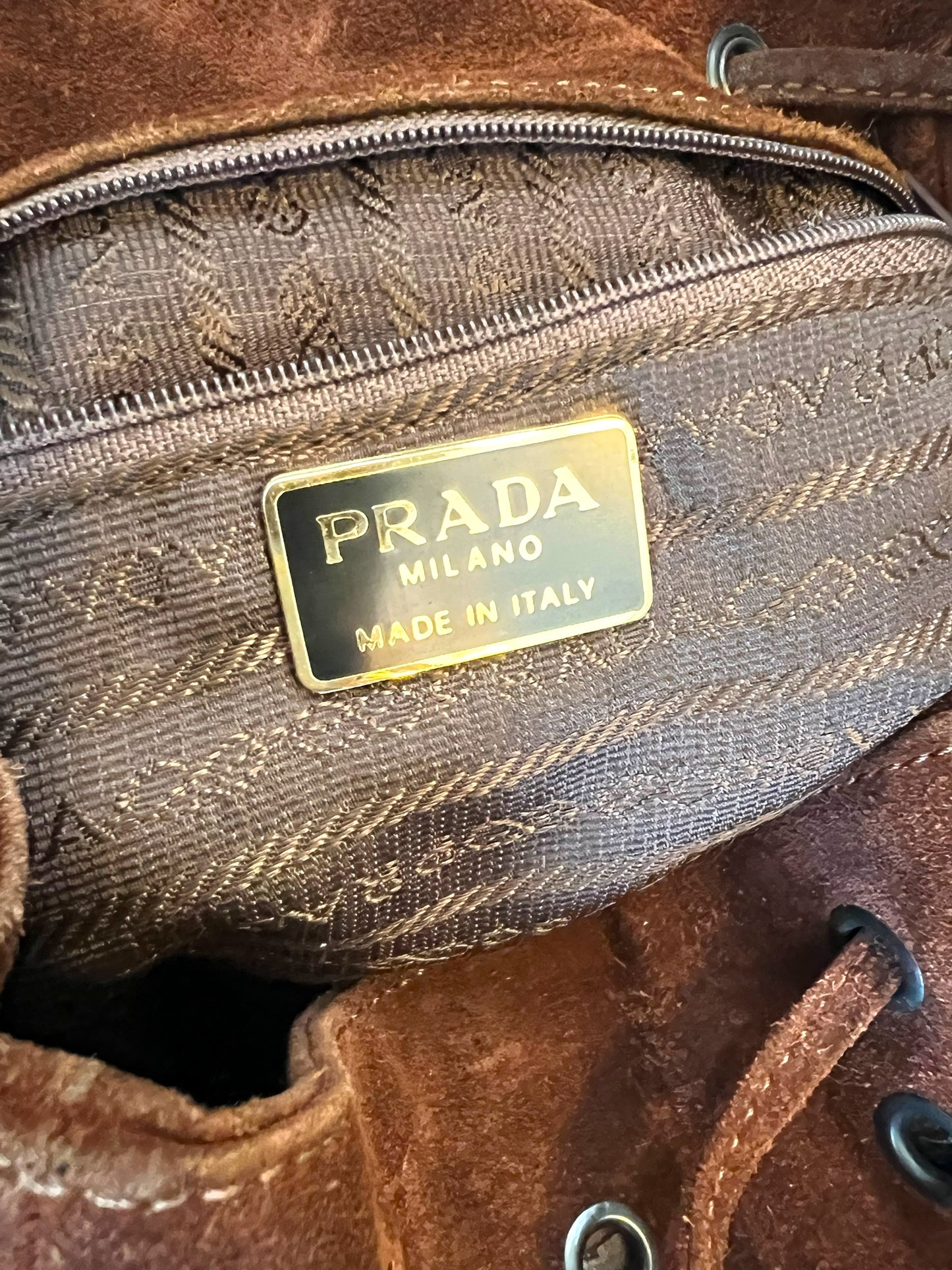 Prada F/W 1999 Brown Suede Grommet Shoulder Buckle Bag