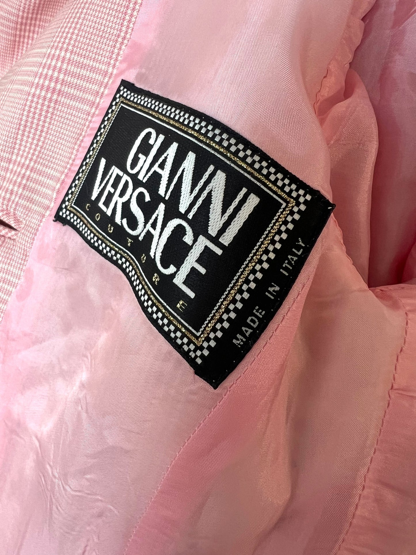 Gianni Versace Couture Pink Gingham Skirt Suit S/S 1995 runway