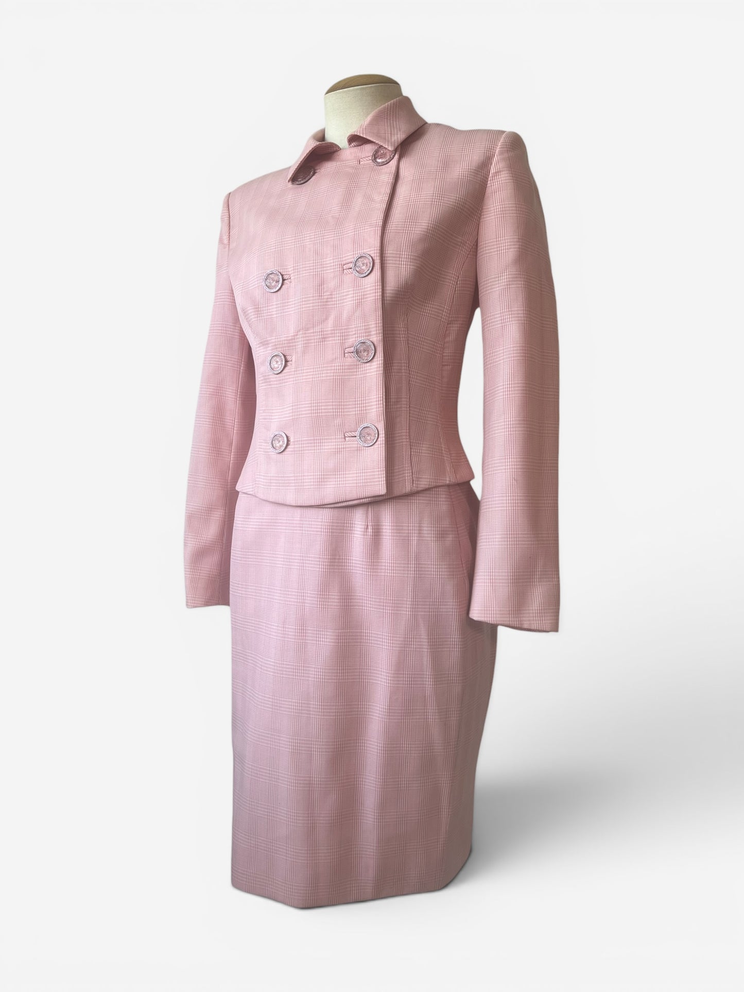 Gianni Versace Couture Pink Gingham Skirt Suit S/S 1995 runway