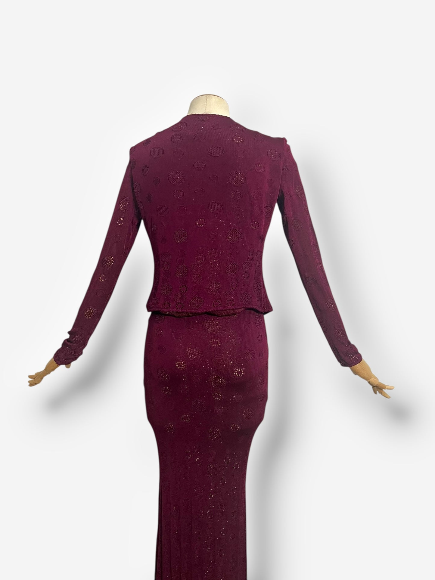 John Galliano, Burgundy Knitted Gown with Cardigan, 2001