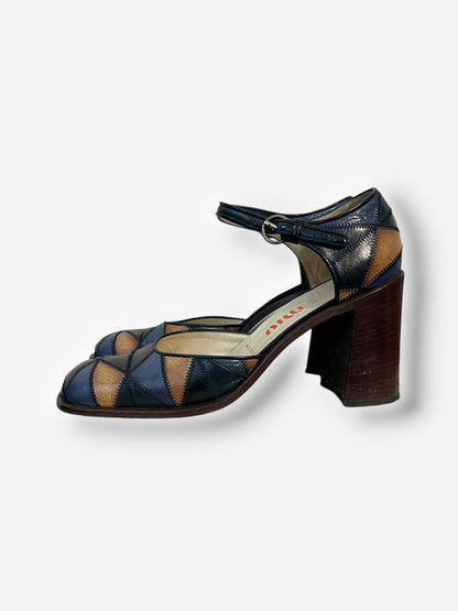 Vintage 1990s Miu Miu Patchwork Block Heels – Size 40