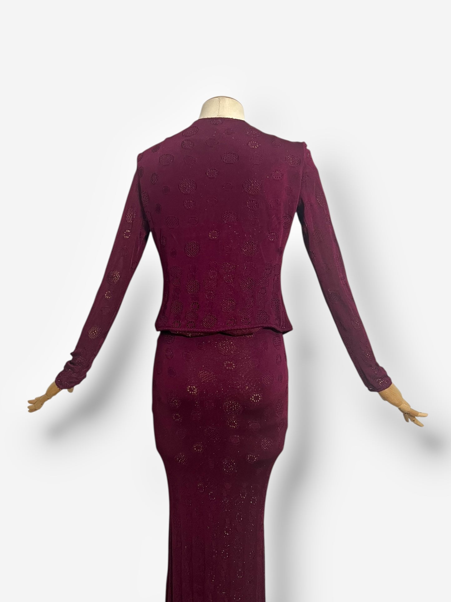 John Galliano, Burgundy Knitted Gown with Cardigan, 2001