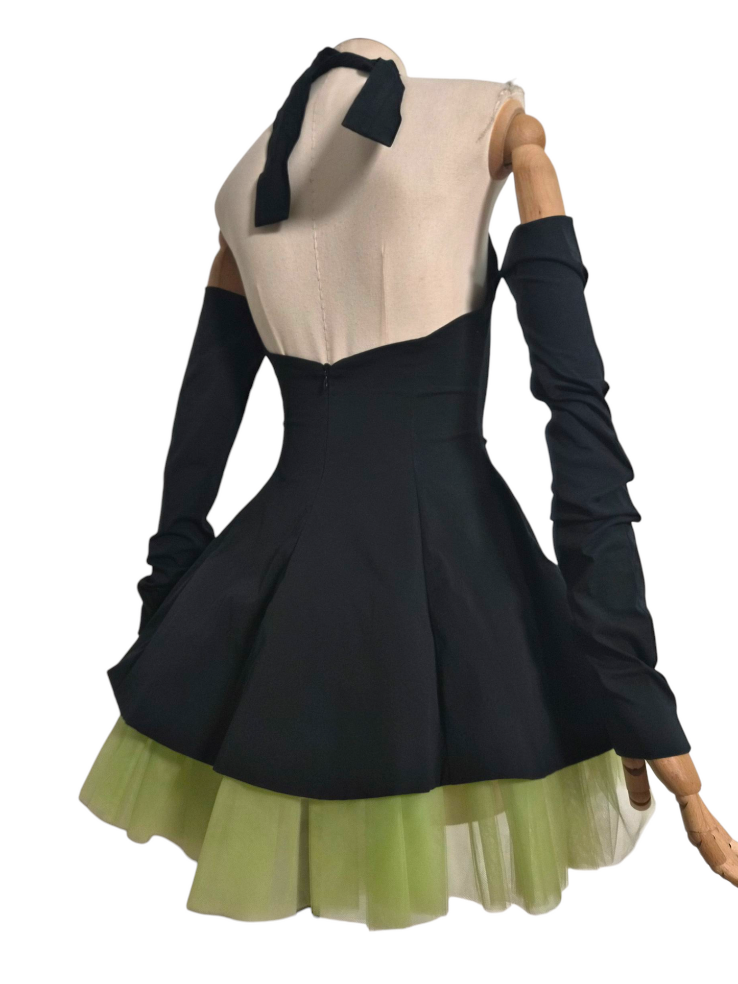 Dolce & Gabbana Spring/Summer 1992 Black Cotton Stretch Halterneck Dress with Lime Tulle Skirt