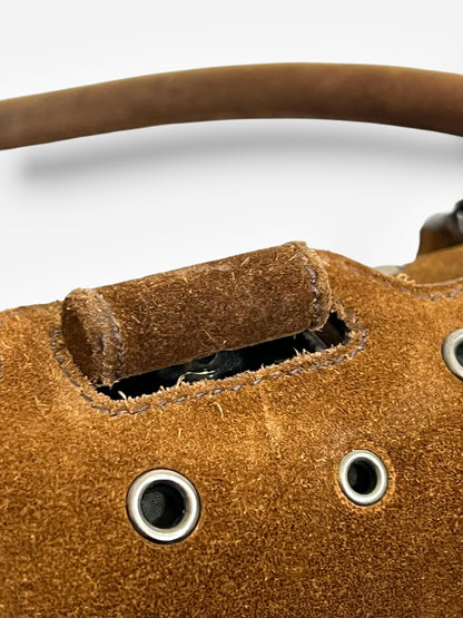 Prada 90s Brown Suede Eyelet Frame Bag