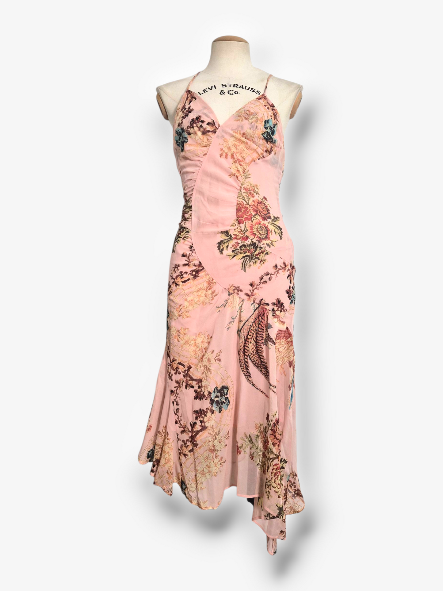 Roberto Cavalli Spring/Summer 2003 Pink Silk Pheasant Print Dress