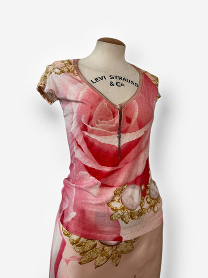 Vintage Roberto Cavalli Spring/Summer 2001 ‘Liz Taylor Eye Print’ Top & Silk Skirt (Size S)