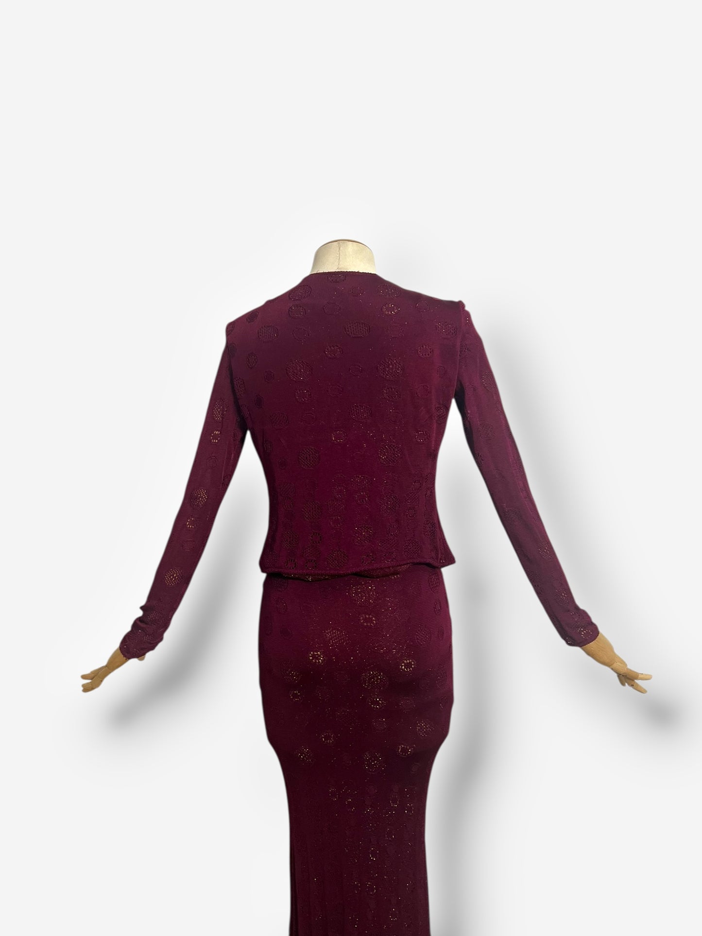 John Galliano, Burgundy Knitted Gown with Cardigan, 2001