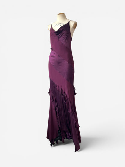 Roberto Cavalli Burgundy Silk Ruffle Maxi Gown, Fall/Winter 2004