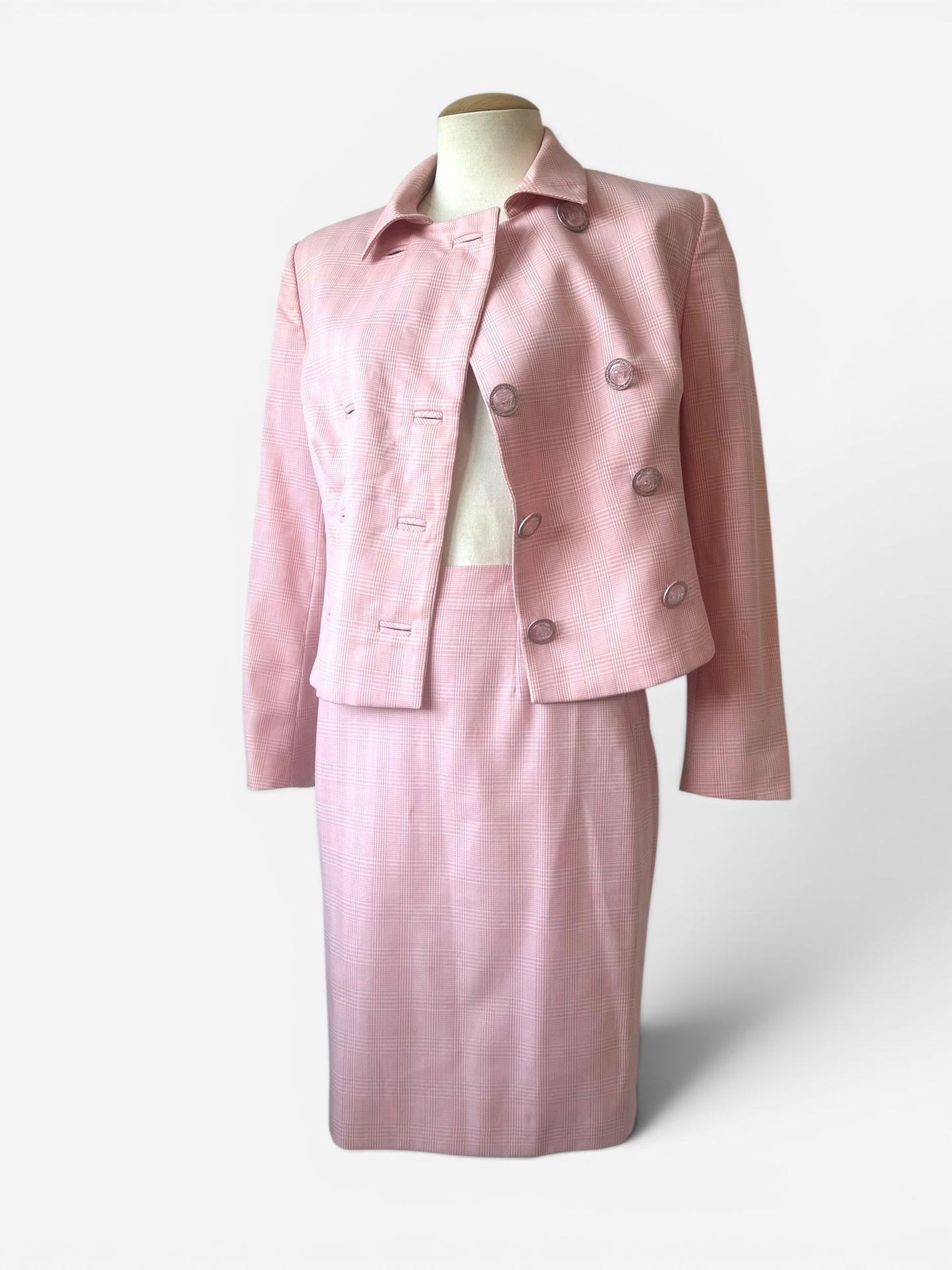 Gianni Versace Couture Pink Gingham Skirt Suit S/S 1995 runway