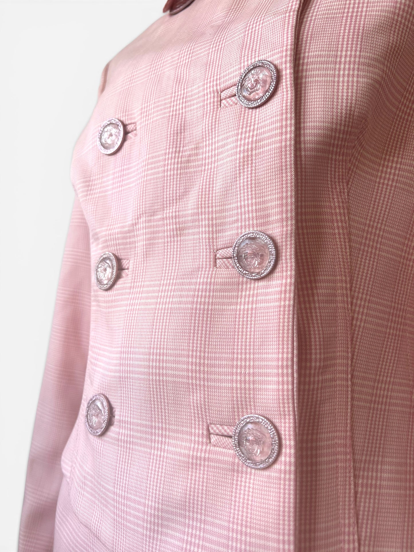 Gianni Versace Couture Pink Gingham Skirt Suit S/S 1995 runway