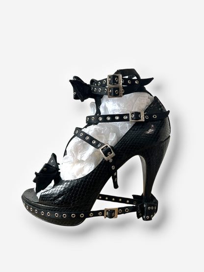 Christian Dior by John Galliano F/W 2003 Black Snakeskin Bow Buckle Heels – Runway Version