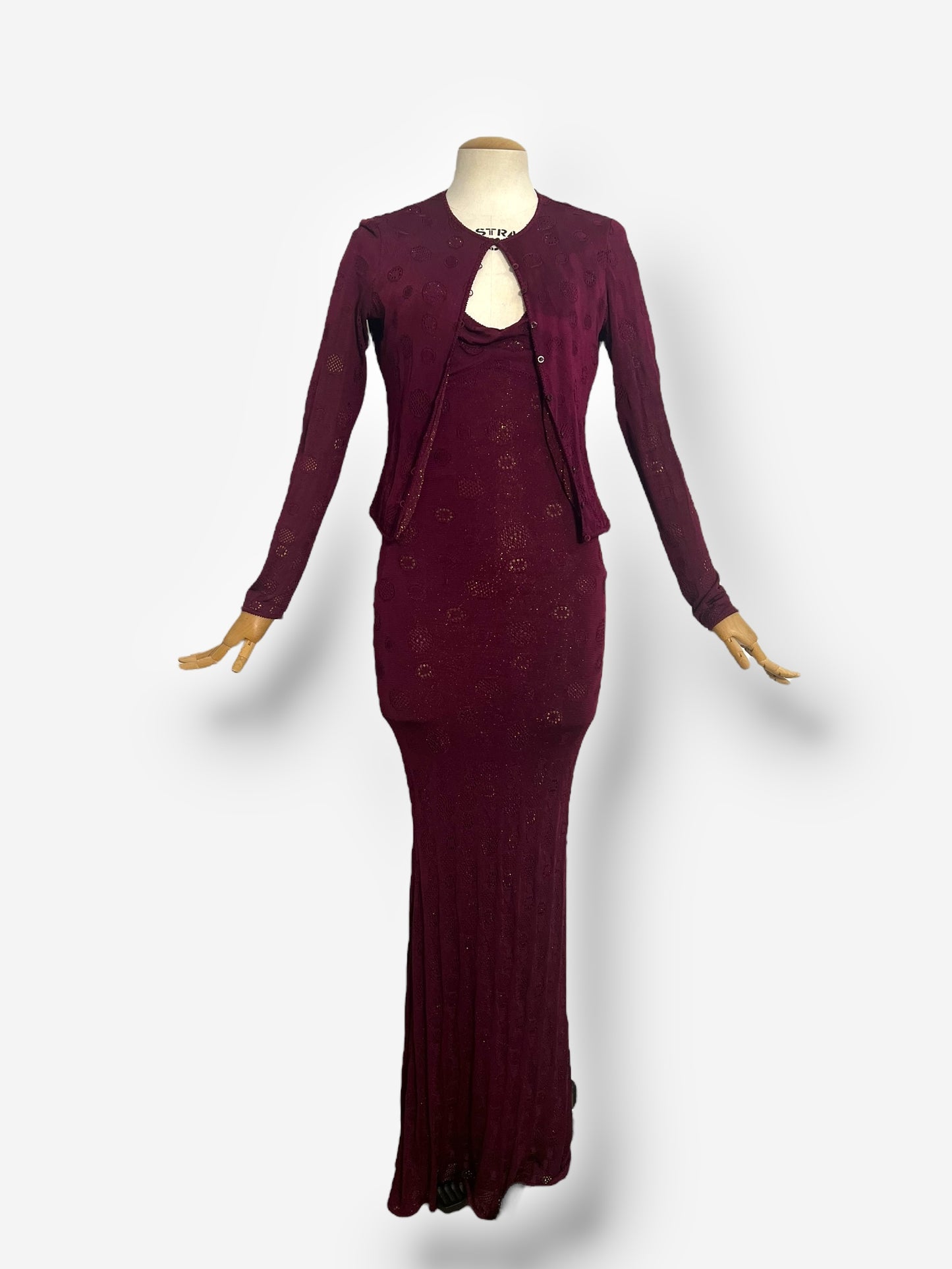John Galliano, Burgundy Knitted Gown with Cardigan, 2001