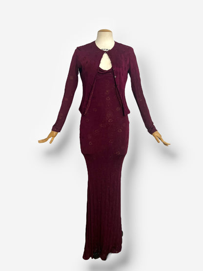 John Galliano, Burgundy Knitted Gown with Cardigan, 2001
