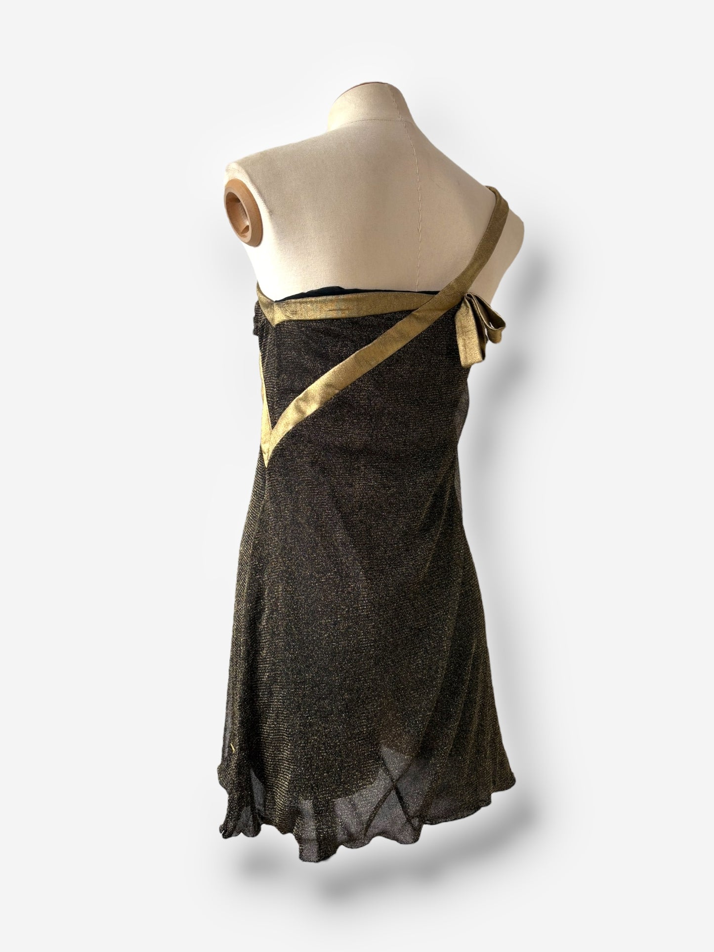 John Galliano Black and Gold Metallic Mini Dress