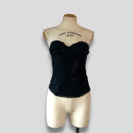 Dolce and Gabbana Black Lace Logo Band Trim Top S at 1stDibs