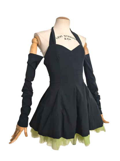 Dolce & Gabbana Spring/Summer 1992 Black Cotton Stretch Halterneck Dress with Lime Tulle Skirt