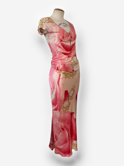 Vintage Roberto Cavalli Spring/Summer 2001 ‘Liz Taylor Eye Print’ Top & Silk Skirt (Size S)