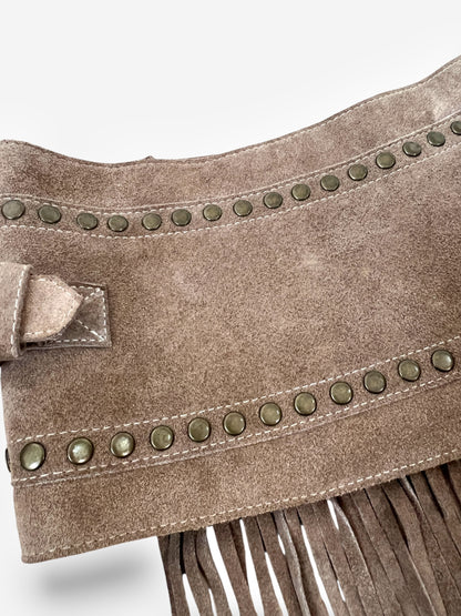 Dolce & Gabbana S/S 2010 Beige Suede Studded Fringe Micro Skirt