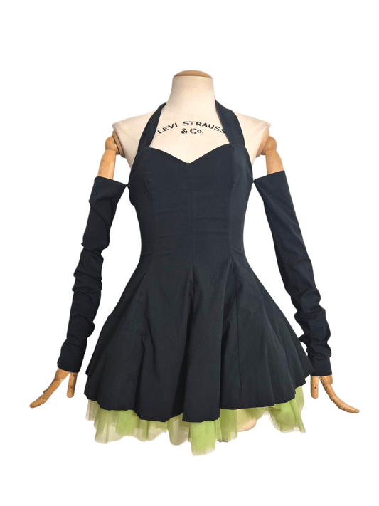 Dolce & Gabbana Spring/Summer 1992 Black Cotton Stretch Halterneck Dress with Lime Tulle Skirt